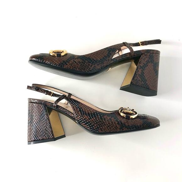 Gucci Baby Horsebit Snake Emboss Slingback Platform Heel Pumps 39 - Picture 5 of 8